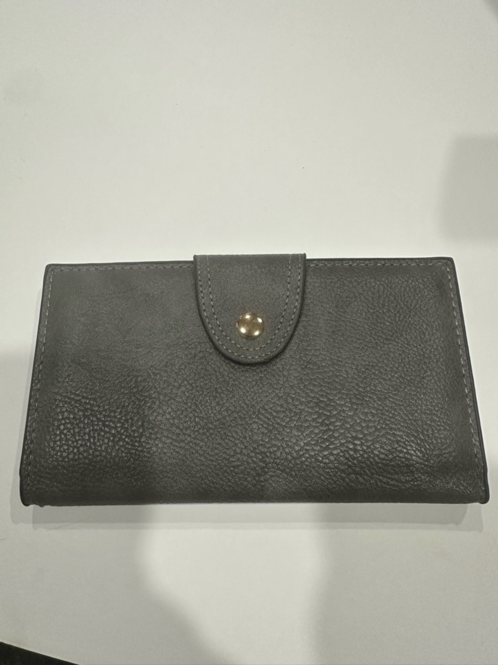 Pebbled Gray Leather Snap Wallet - Everyday Organizer